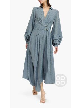 EN SAISON Large Berenger Stripe Long Sleeve Asymmetric Wrap Shirtdress NEW